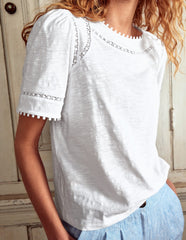 Mila Lace Trim Top - White