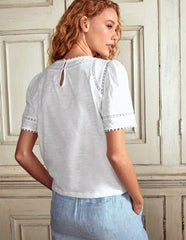 Mila Lace Trim Top - White