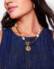 Weathered Faux Pearl Necklace - Gold/Pearl
