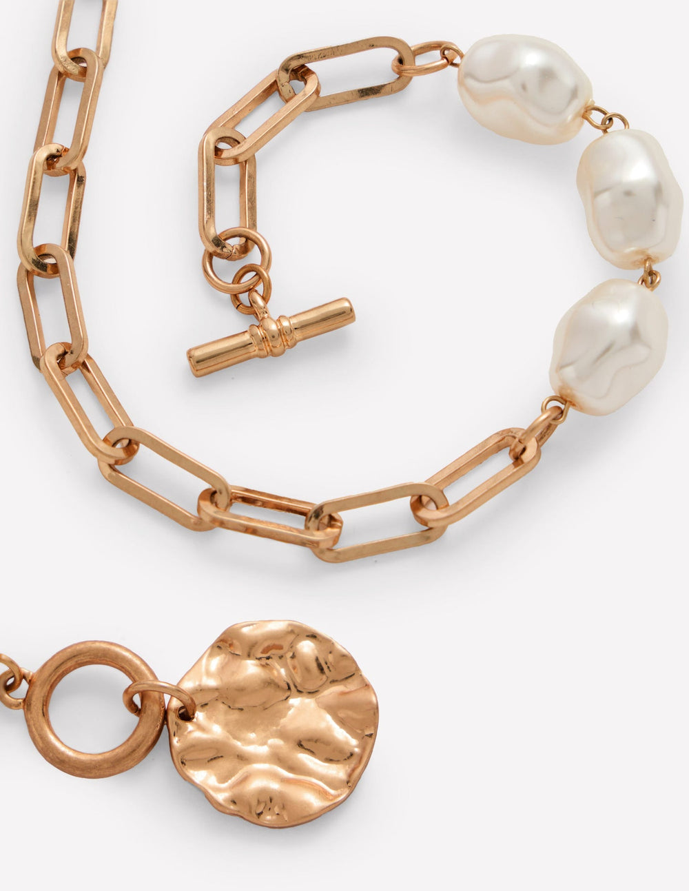 Weathered Faux Pearl Necklace - Gold/Pearl