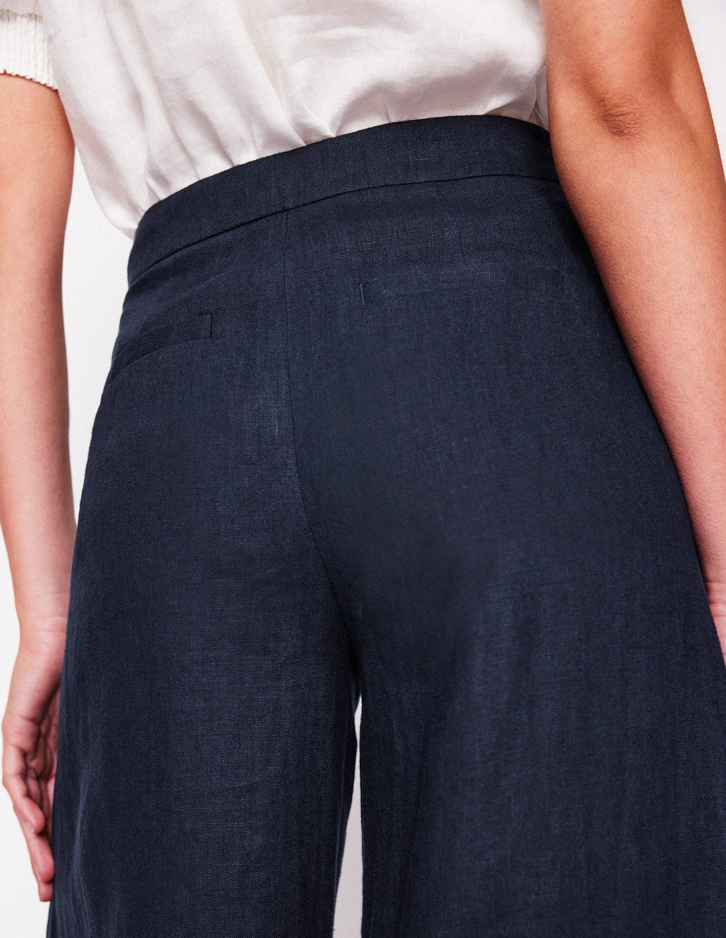 Wide Crop Linen Pants - Navy
