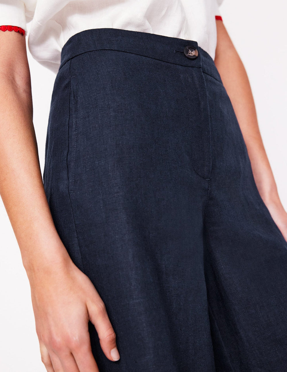 Wide Crop Linen Pants - Navy