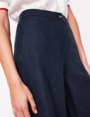 Wide Crop Linen Pants - Navy