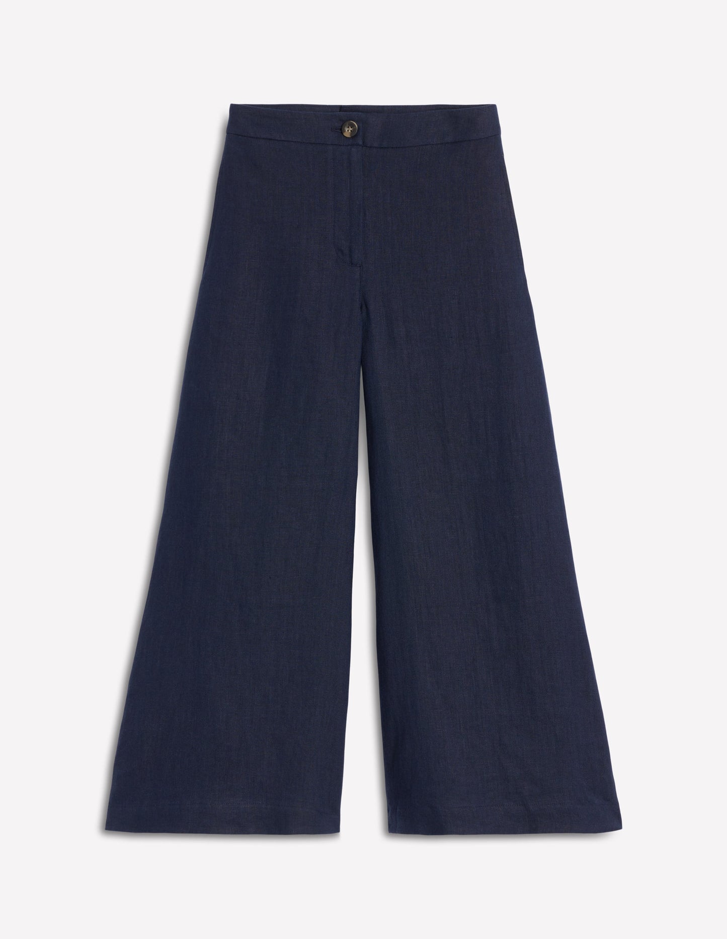 Wide Crop Linen Pants - Navy