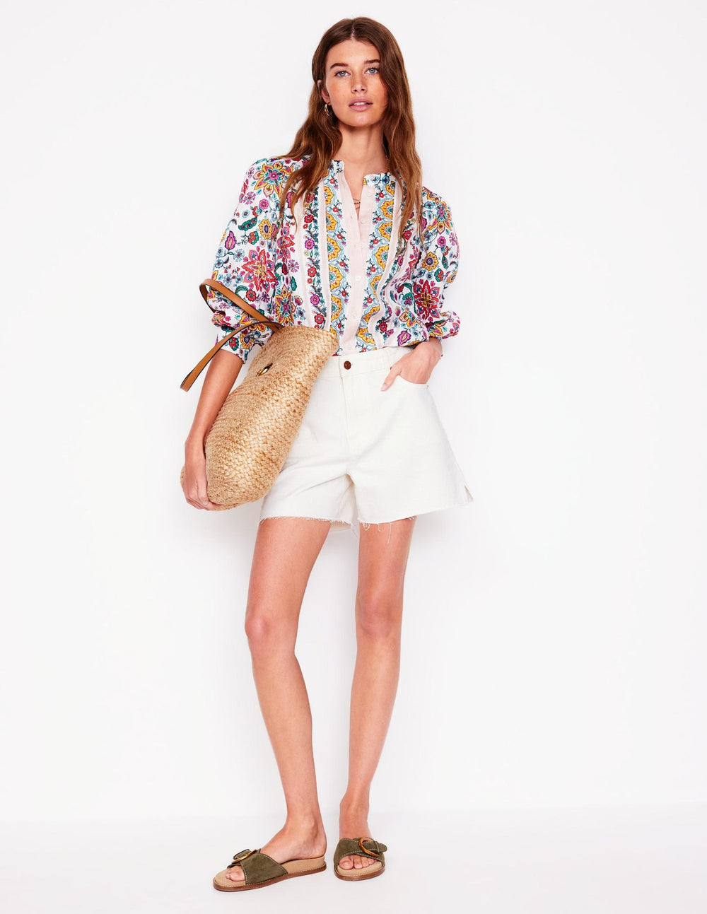 Cut Off Denim Shorts - White