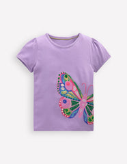 Puff Sleeve Superstitch Top - Parma Violet Purple Butterfly