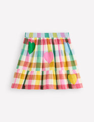 Double Cloth Printed Skirt - Multi Heart Check