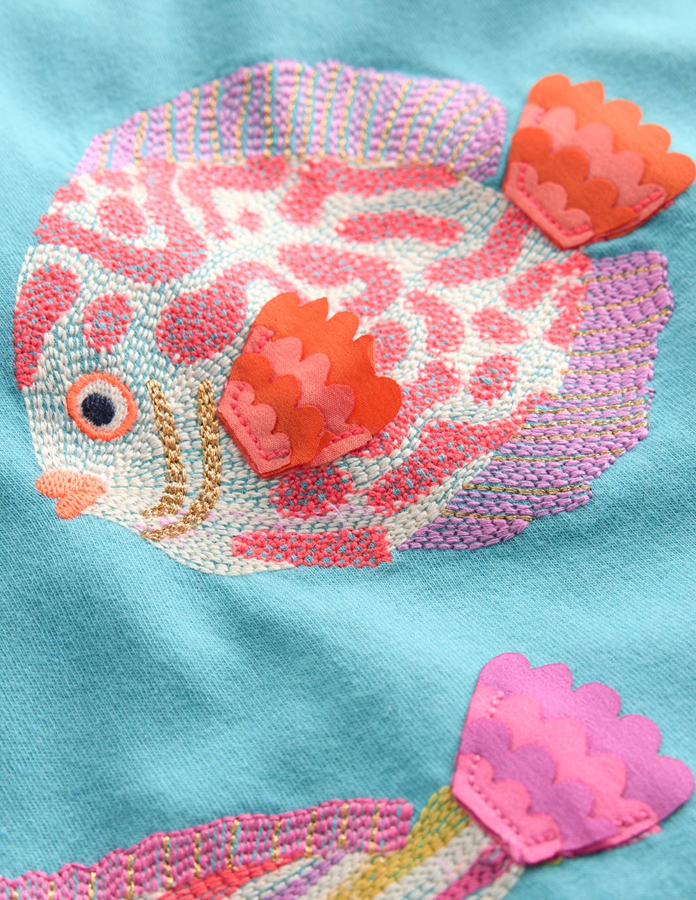 Puff Sleeve Superstitch Top - Aqua Sea Blue Fish