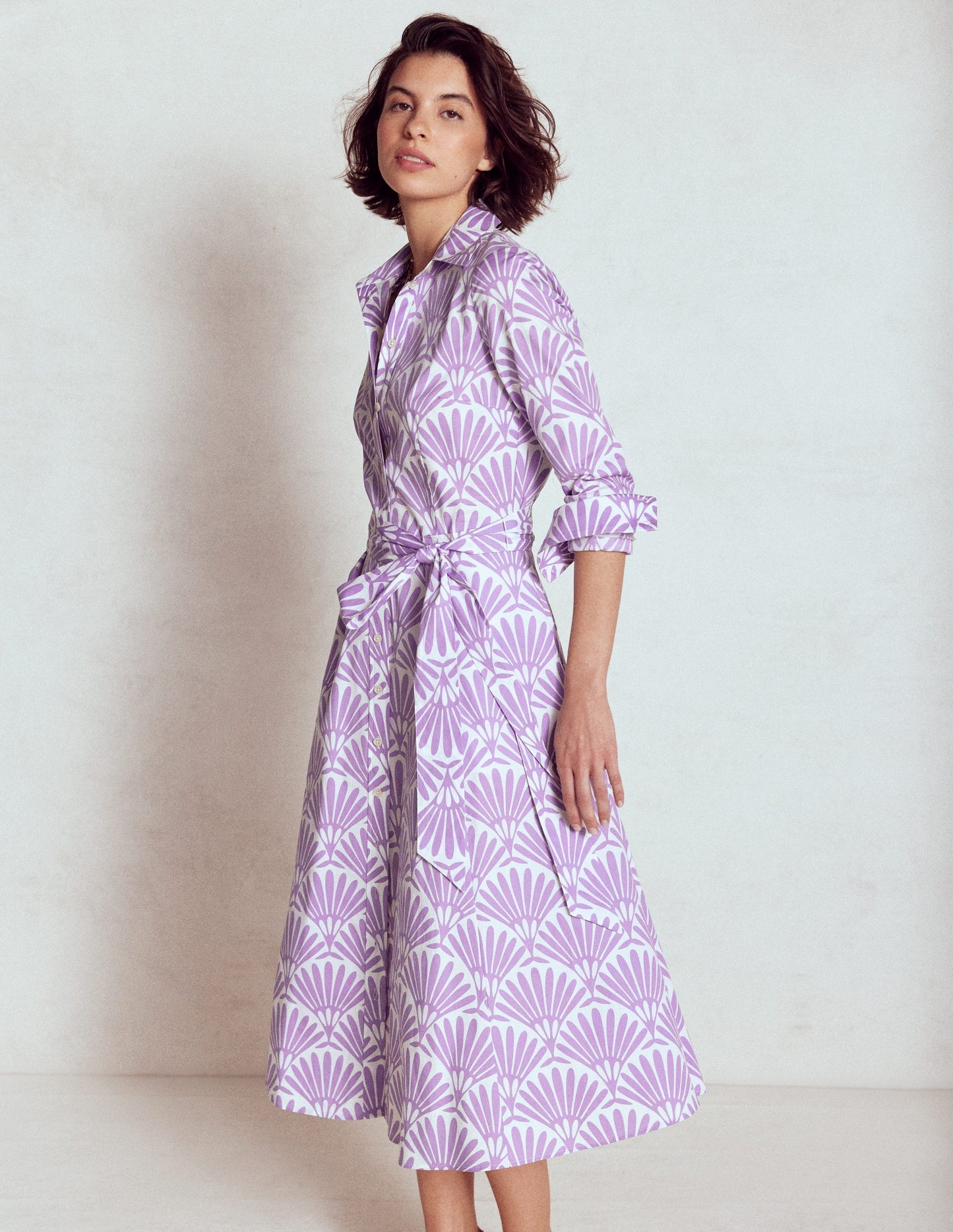 Amy Cotton Midi Shirt Dress - Pretty Violet, Deco Palm