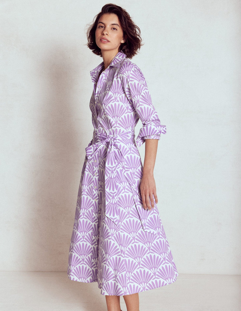 Amy Cotton Midi Shirt Dress - Pretty Violet, Deco Palm