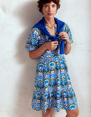 Piper Short Jersey Dress - Kingfisher Blue, Freesia Stamp