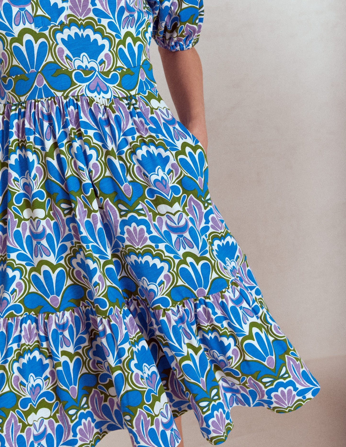 Piper Short Jersey Dress - Kingfisher Blue, Freesia Stamp