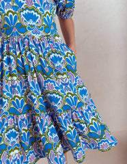 Piper Short Jersey Dress - Kingfisher Blue, Freesia Stamp