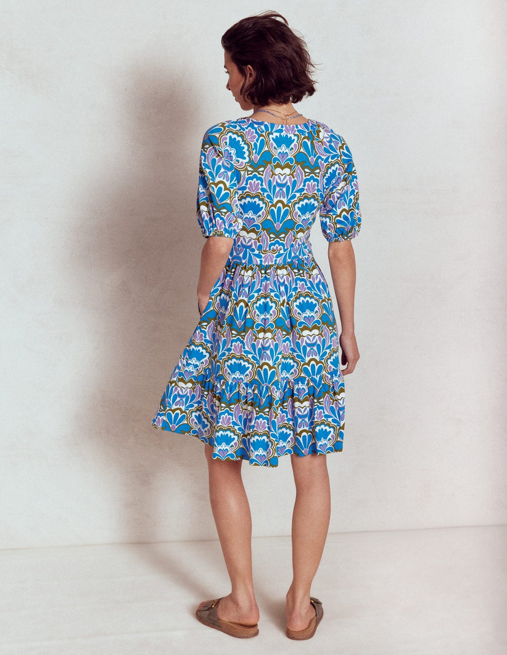 Piper Short Jersey Dress - Kingfisher Blue, Freesia Stamp