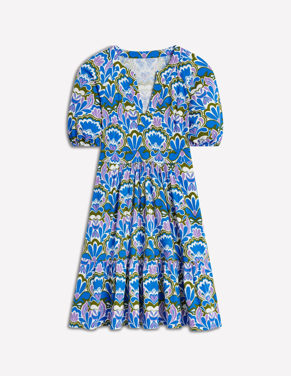 Piper Short Jersey Dress - Kingfisher Blue, Freesia Stamp