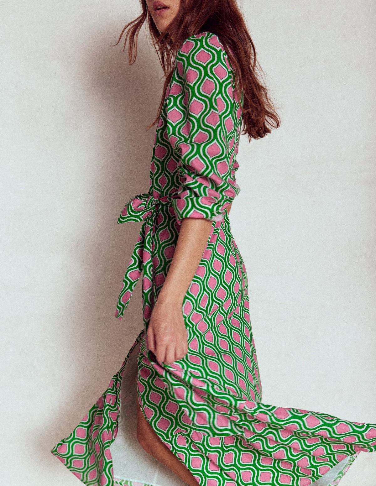 Mia Tiered Shirt Dress - Rich Emerald, Geo Trellis