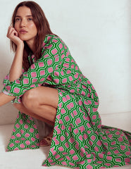 Mia Tiered Shirt Dress - Rich Emerald, Geo Trellis