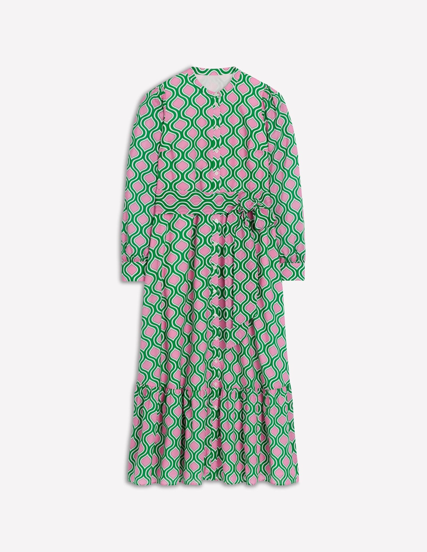 Mia Tiered Shirt Dress - Rich Emerald, Geo Trellis