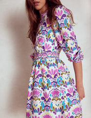 Mya Cotton Short Dress - Royal Purple, Freesia Stamp
