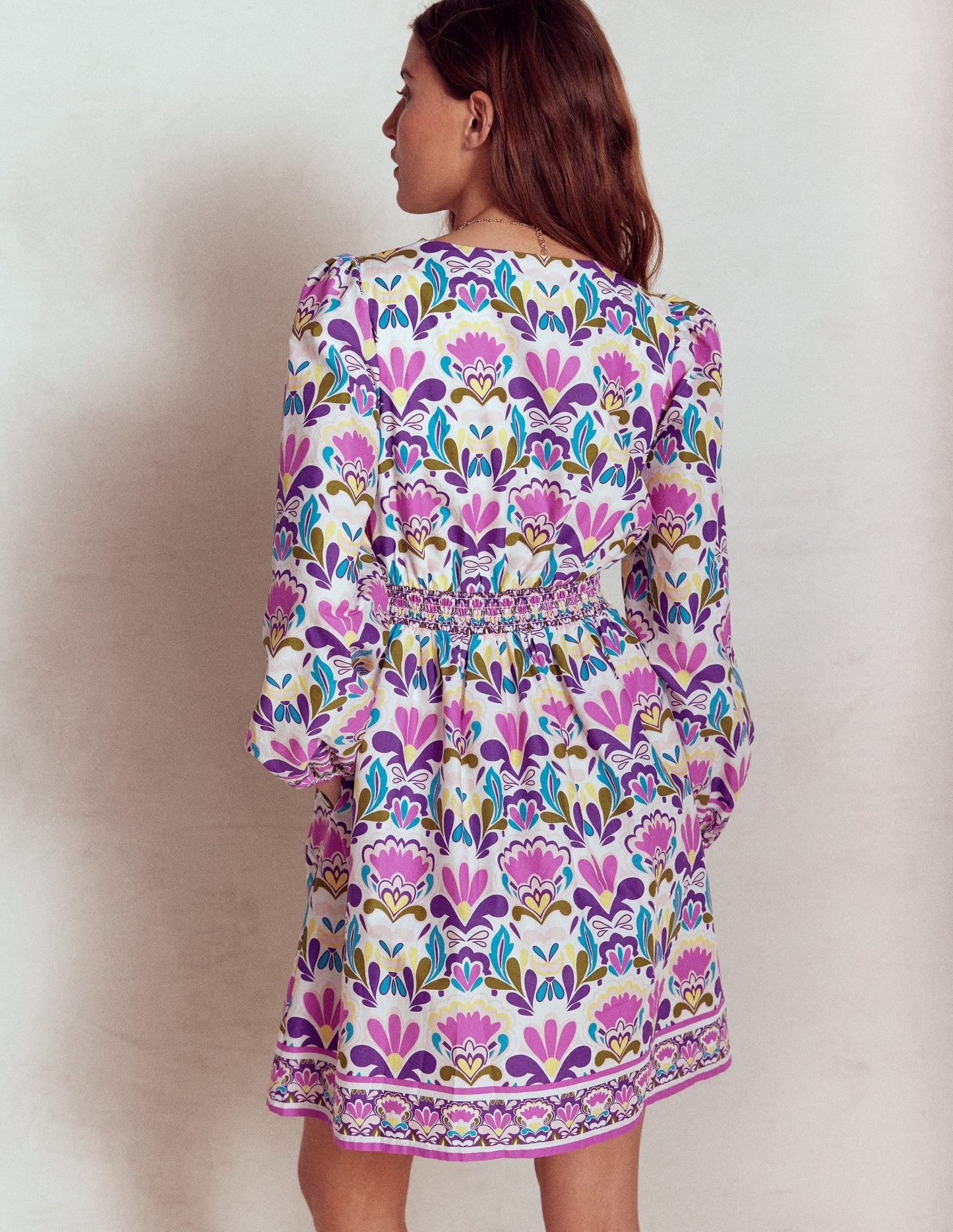 Mya Cotton Short Dress - Royal Purple, Freesia Stamp