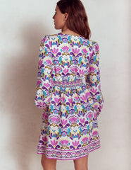 Mya Cotton Short Dress - Royal Purple, Freesia Stamp