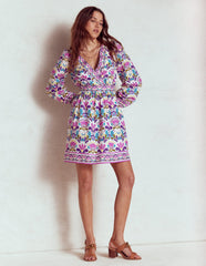 Mya Cotton Short Dress - Royal Purple, Freesia Stamp