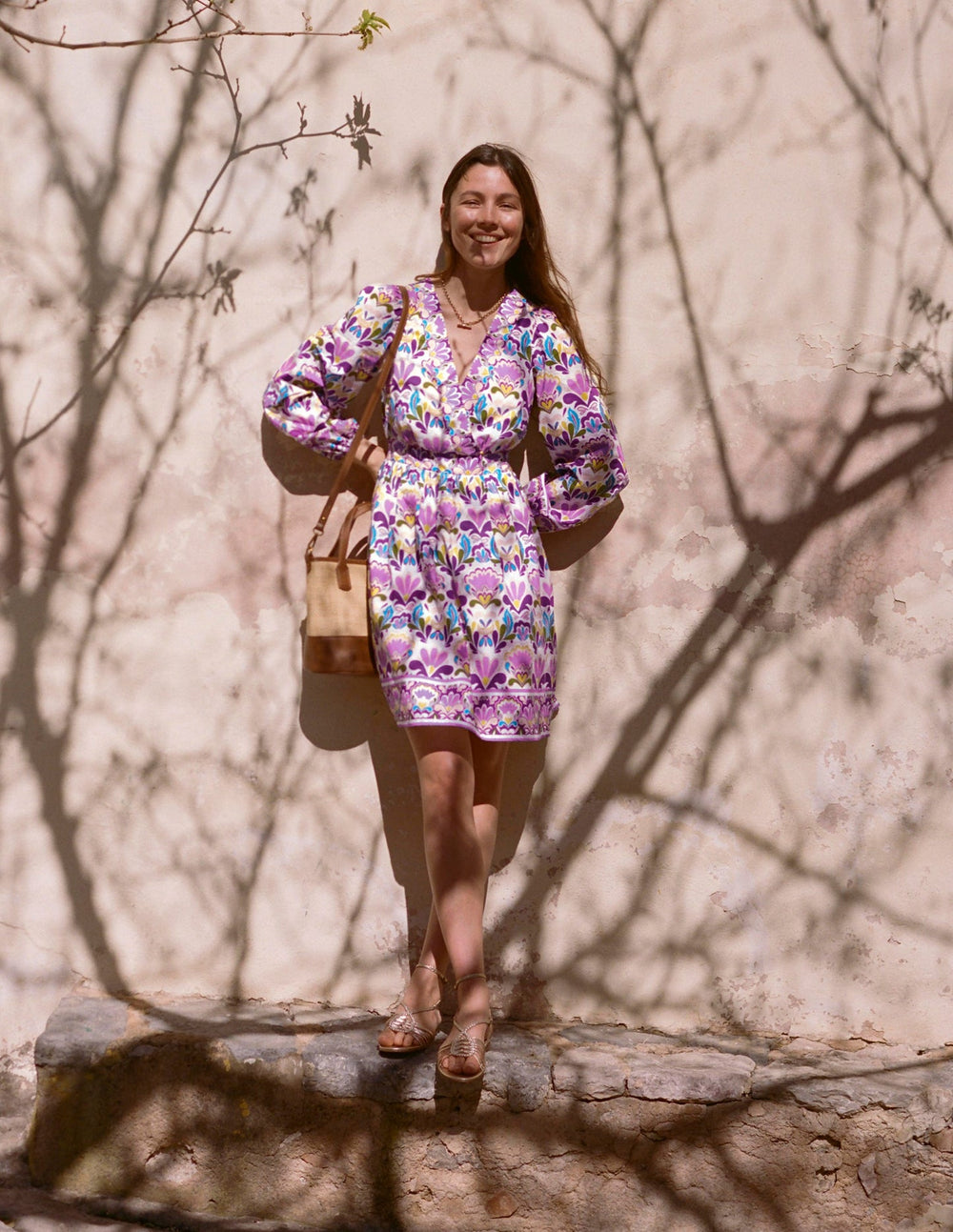 Mya Cotton Short Dress - Royal Purple, Freesia Stamp