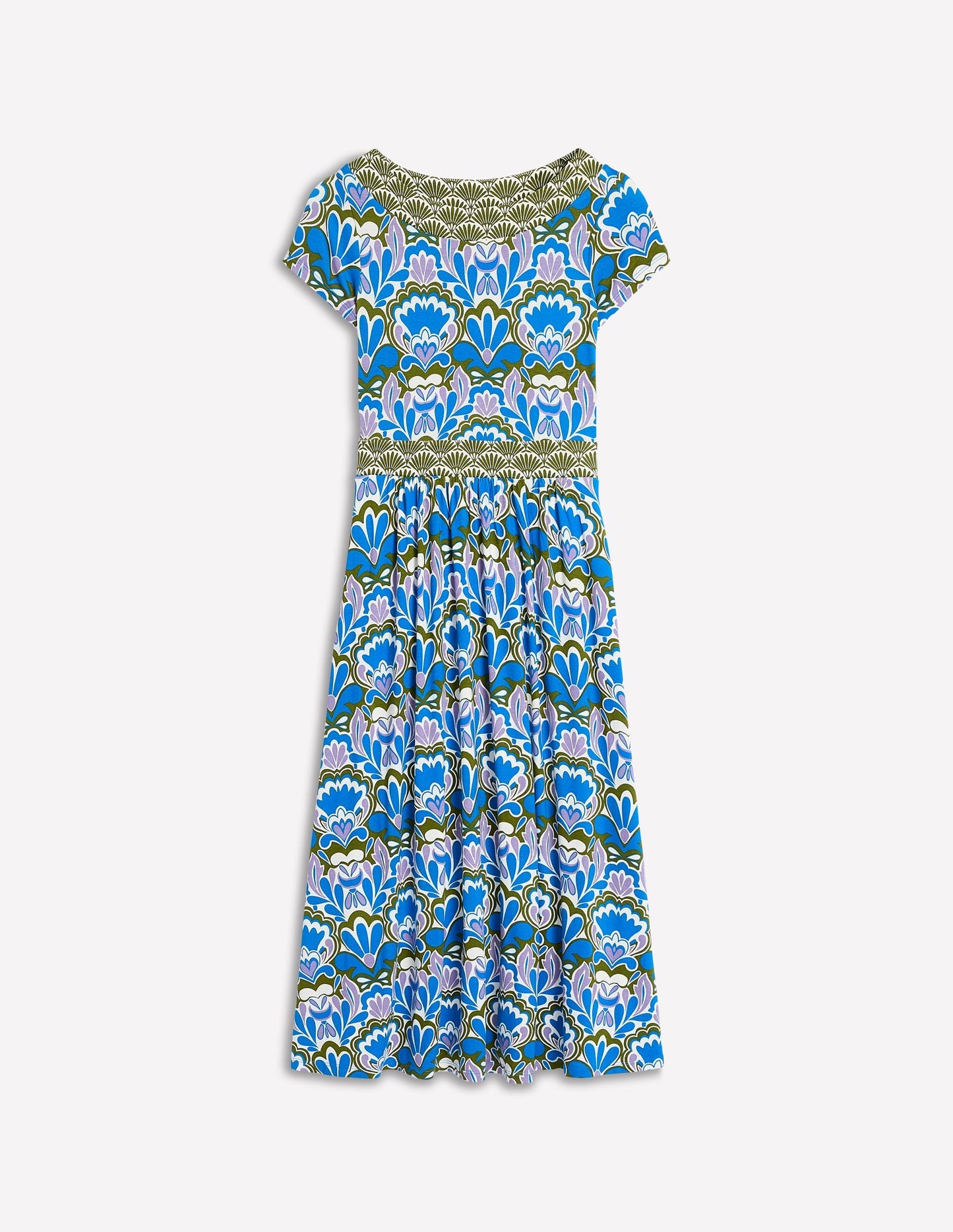 Melanie Jersey Midi Dress - Kingfisher Blue, Freesia Stamp