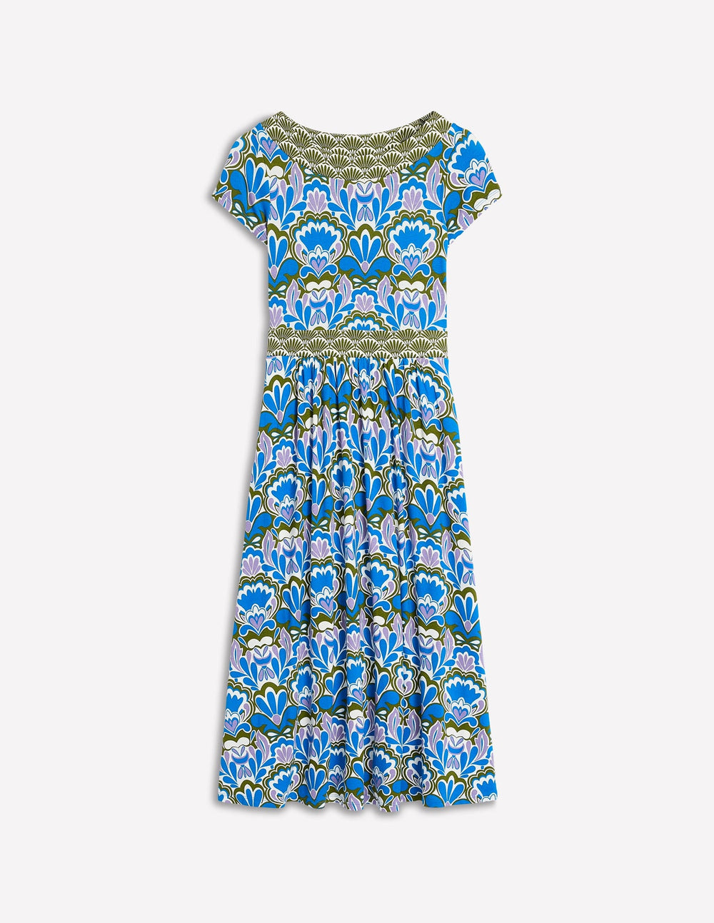 Melanie Jersey Midi Dress - Kingfisher Blue, Freesia Stamp
