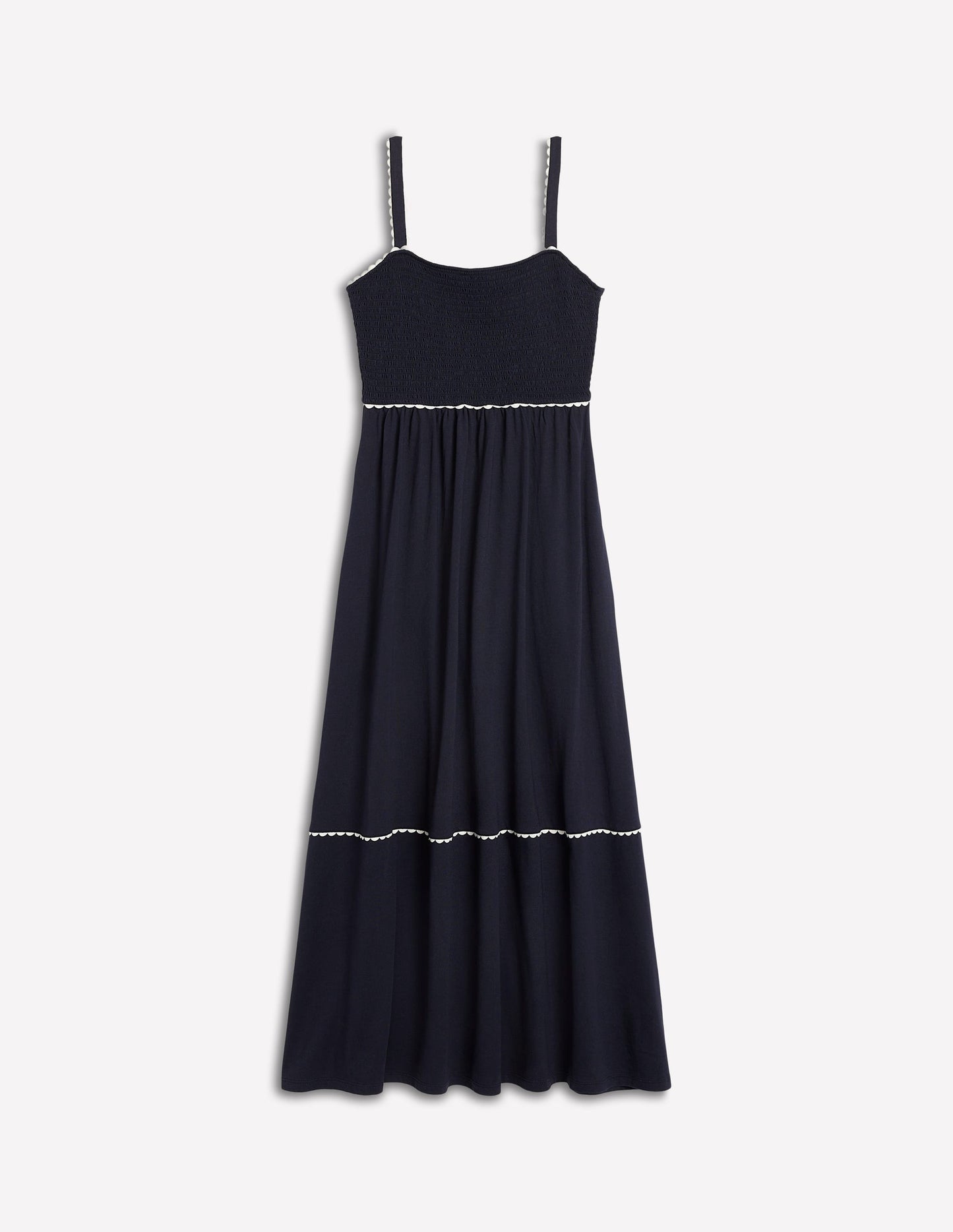 Smocked Trim Maxi Dress - Navy