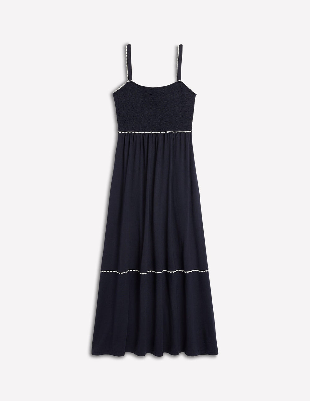 Smocked Trim Maxi Dress - Navy