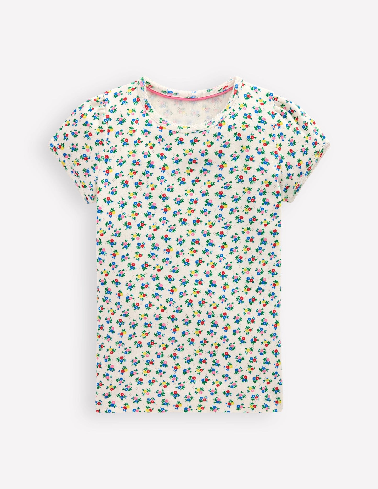 Short Sleeve Pointelle Top - Soft Ivory Ditsy Floral