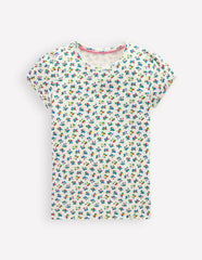Short Sleeve Pointelle Top - Soft Ivory Ditsy Floral