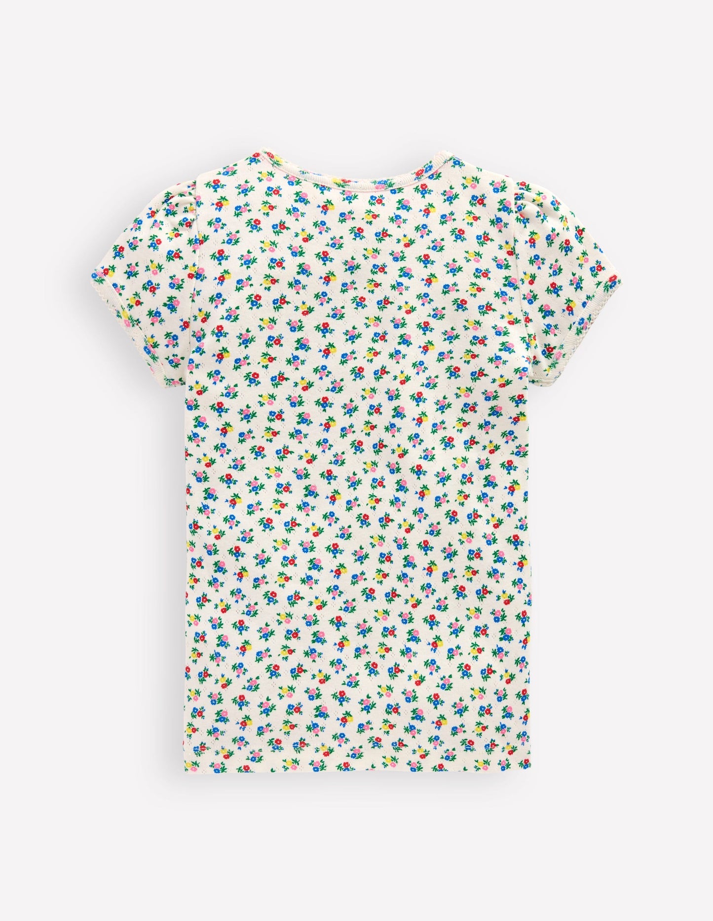 Short Sleeve Pointelle Top - Soft Ivory Ditsy Floral