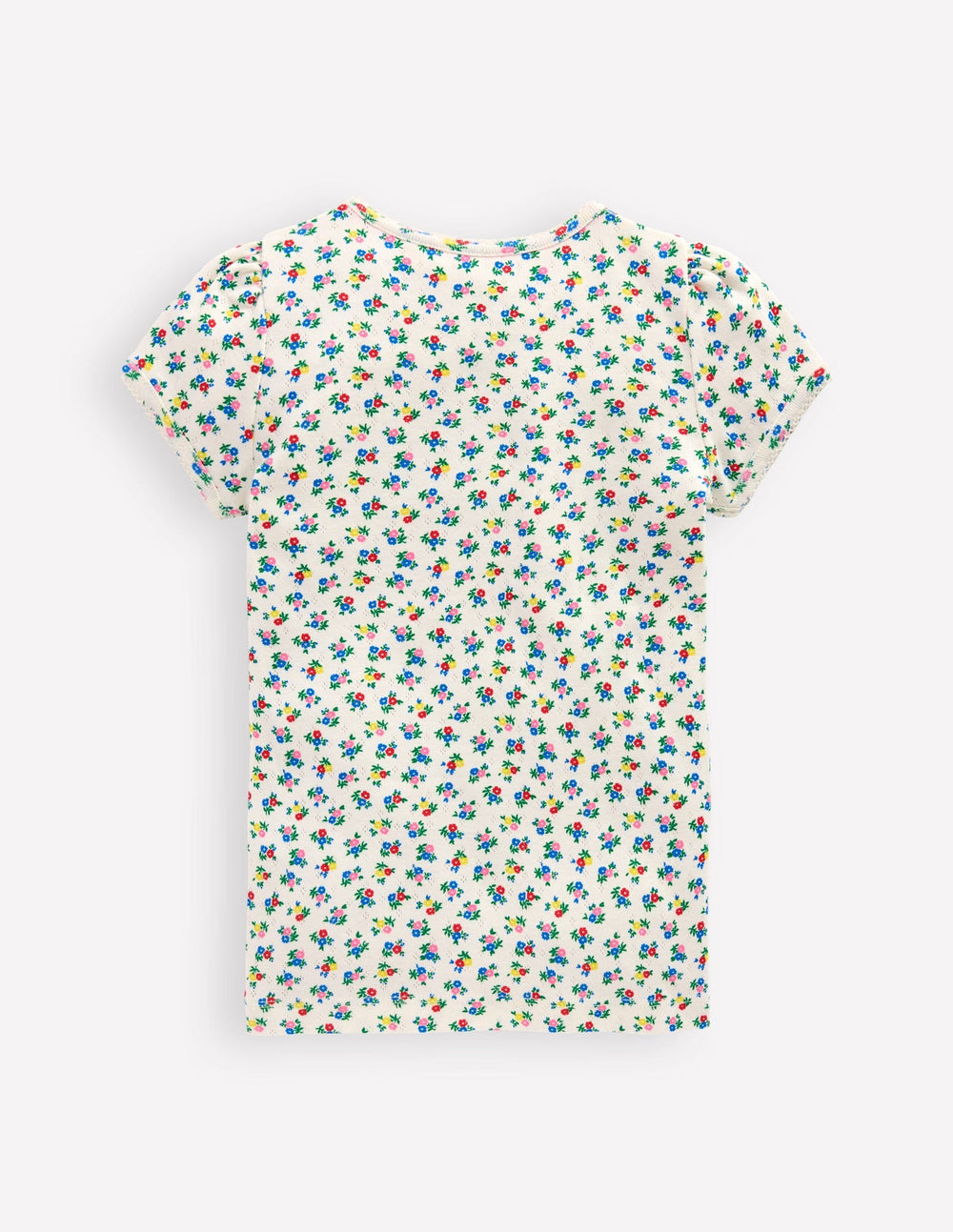 Short Sleeve Pointelle Top - Soft Ivory Ditsy Floral