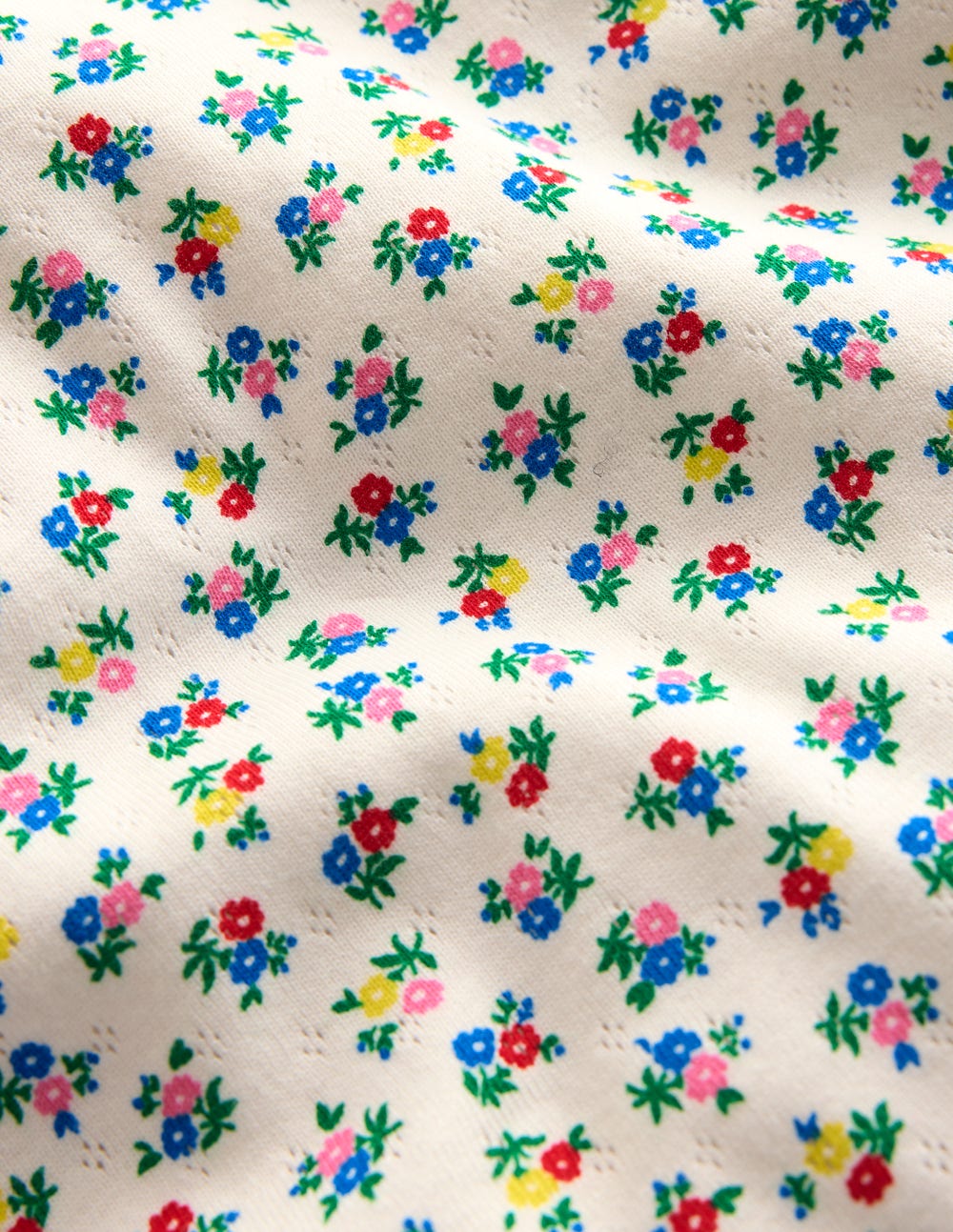 Short Sleeve Pointelle Top - Soft Ivory Ditsy Floral