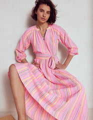 Faye Cotton Maxi Dress - Sorbet Pink, Seersucker Stripe