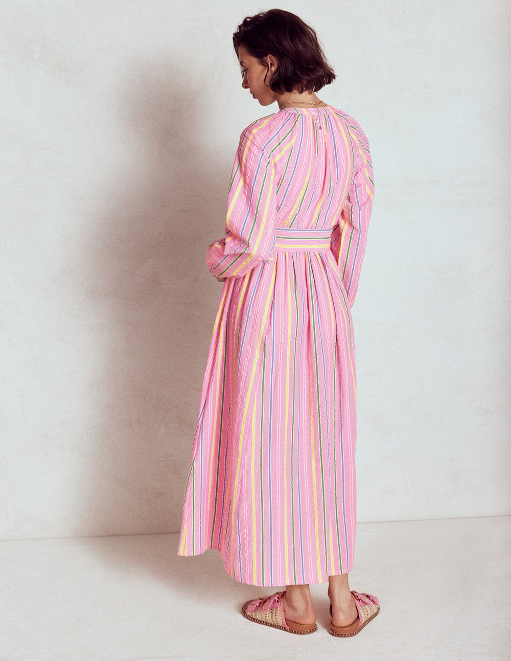 Faye Cotton Maxi Dress - Sorbet Pink, Seersucker Stripe