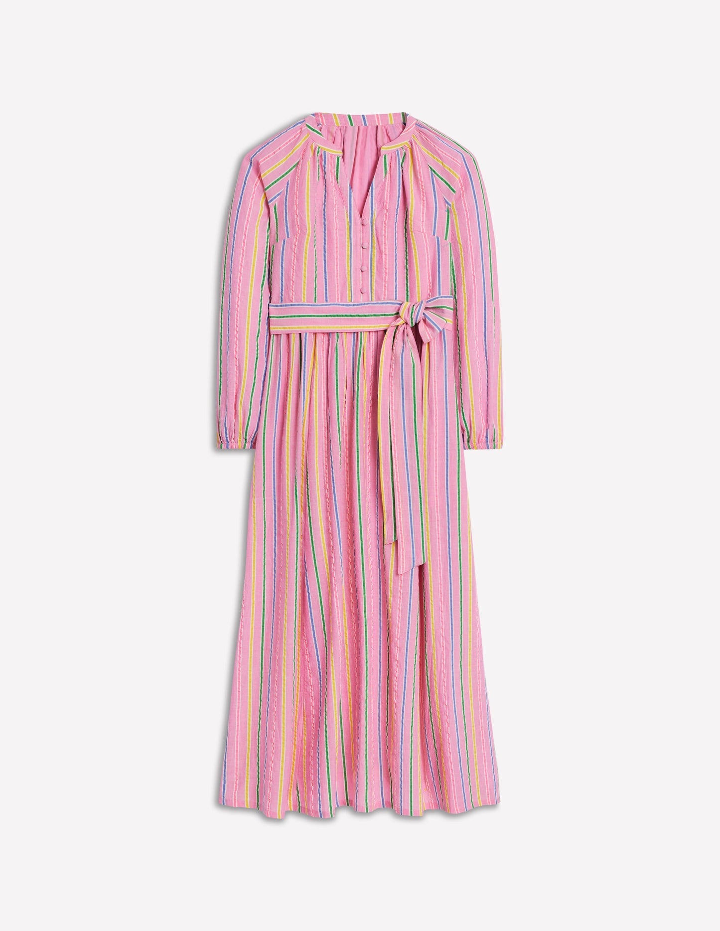 Faye Cotton Maxi Dress - Sorbet Pink, Seersucker Stripe