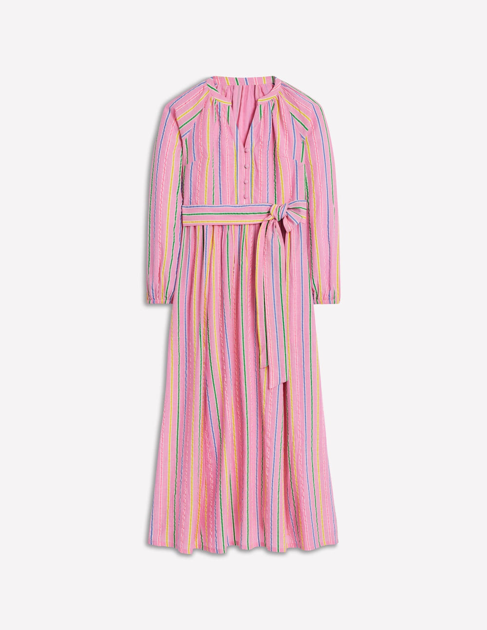Faye Cotton Maxi Dress - Sorbet Pink, Seersucker Stripe