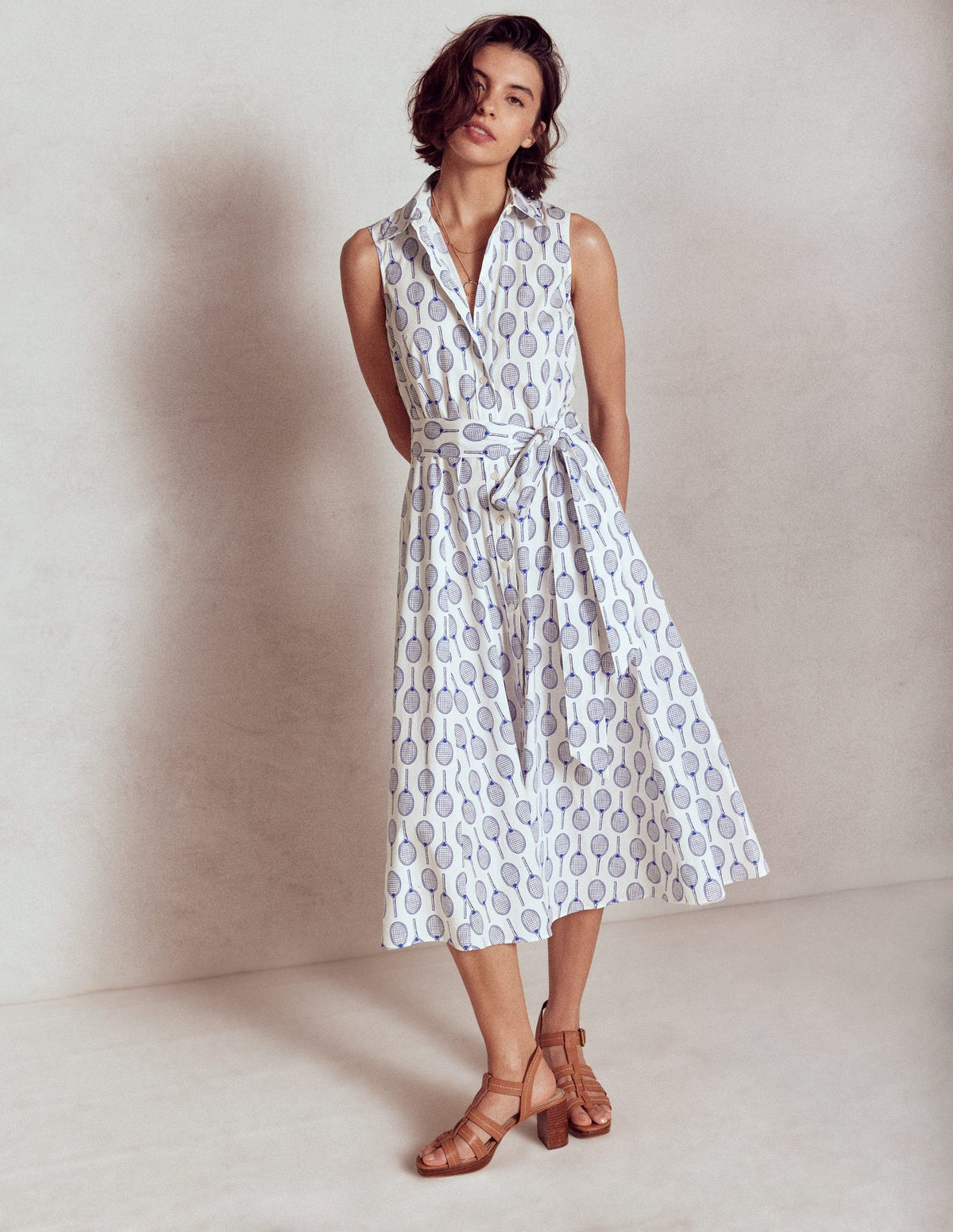 Amy Sleeveless Shirt Dress - Ivory, Tennis