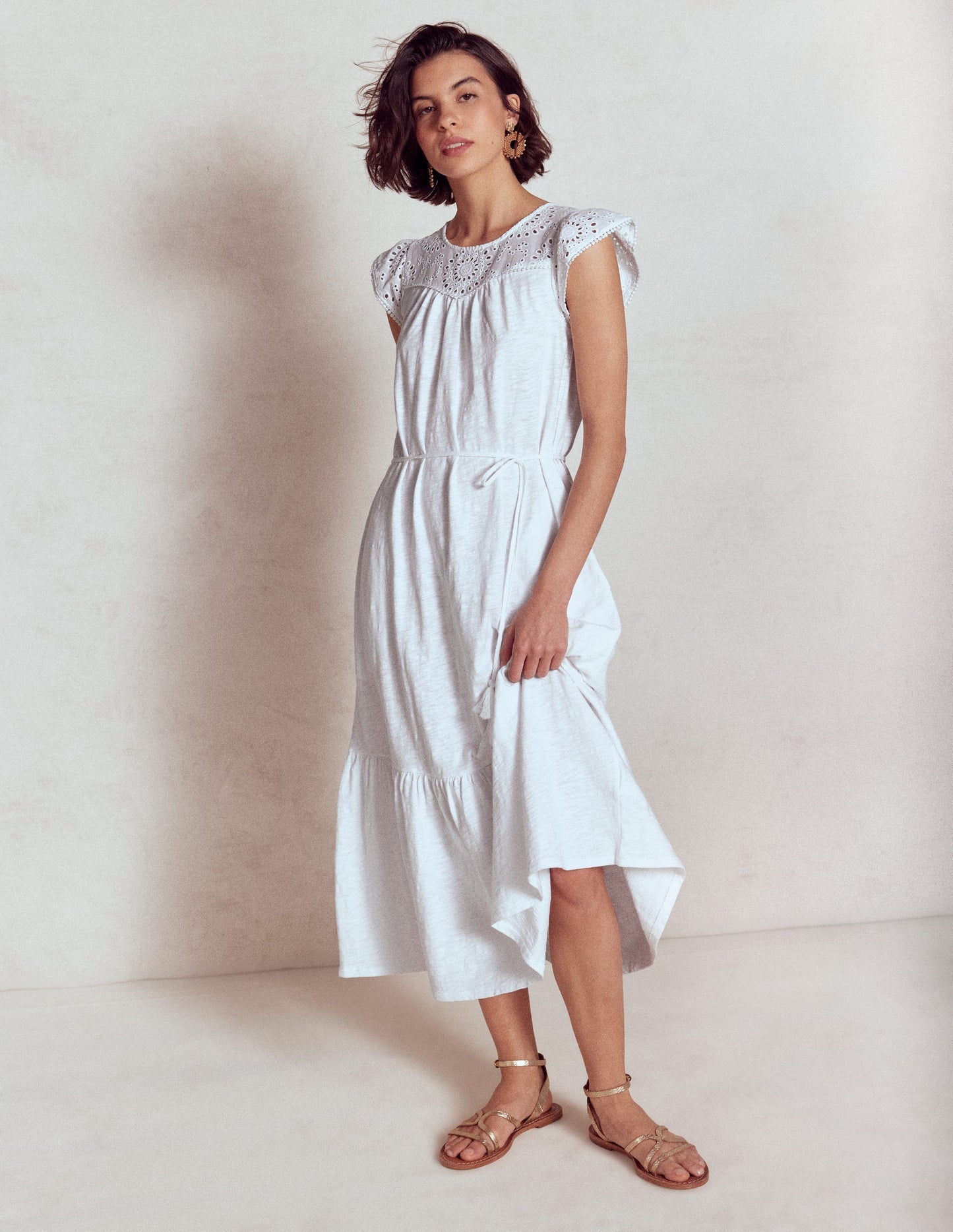 Juliet Broderie Midi Dress - White
