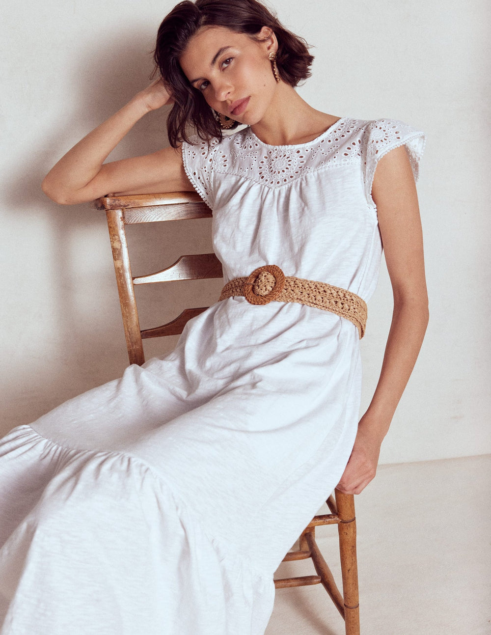 Juliet Broderie Midi Dress - White