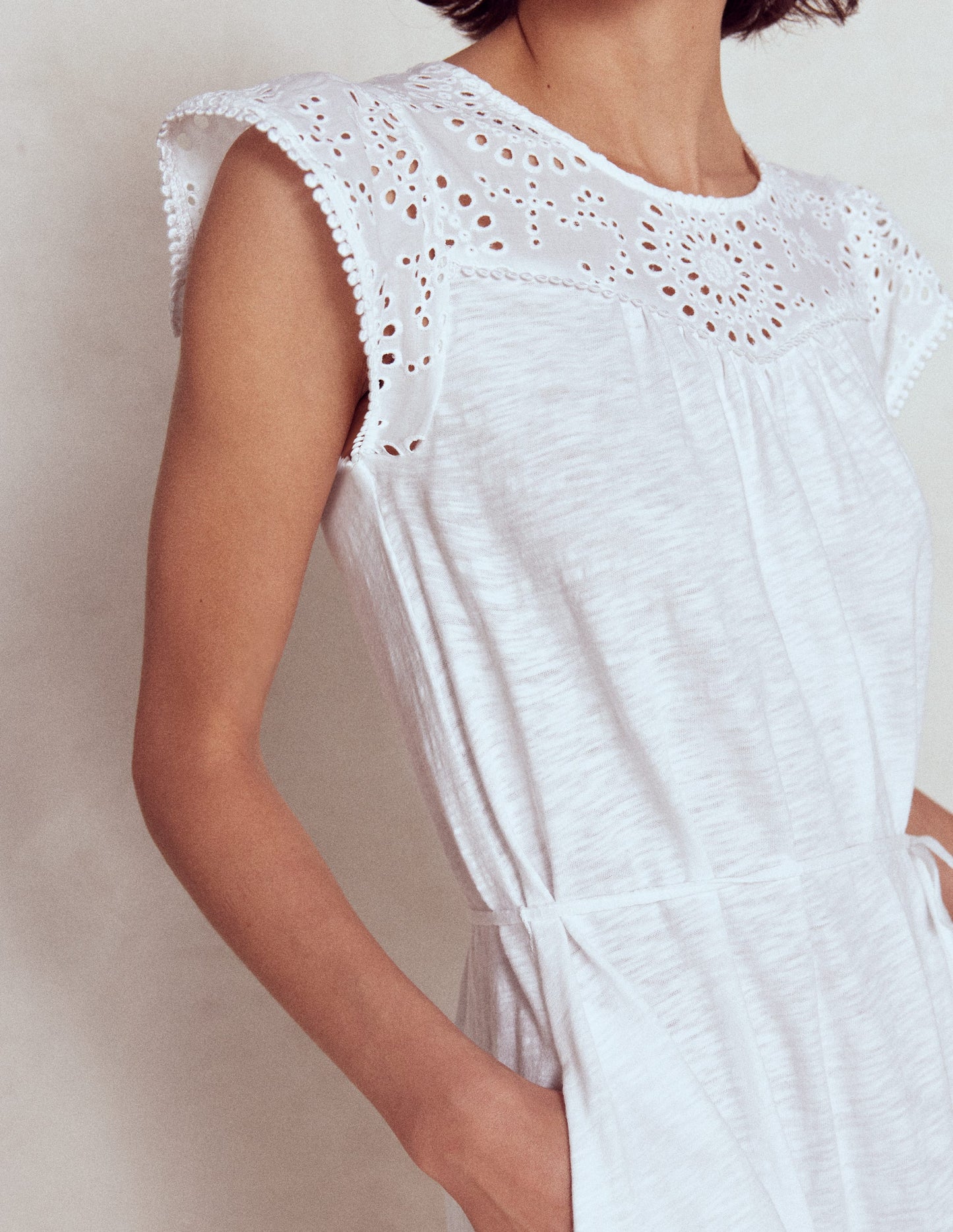 Juliet Broderie Midi Dress - White