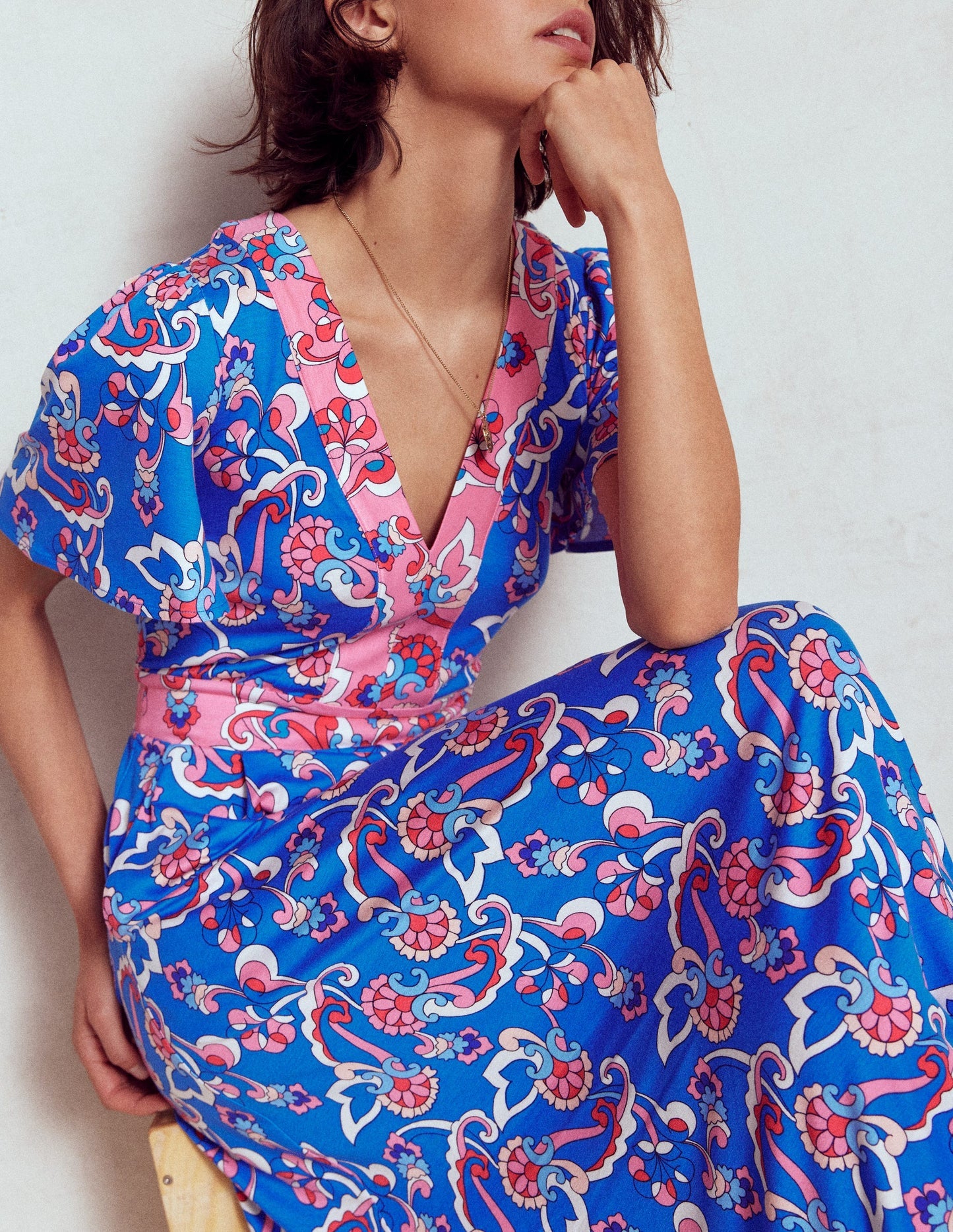 Ellie Flutter Maxi Tea Dress - Kingfisher Blue, Foliage Trail