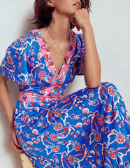 Ellie Flutter Maxi Tea Dress - Kingfisher Blue, Foliage Trail