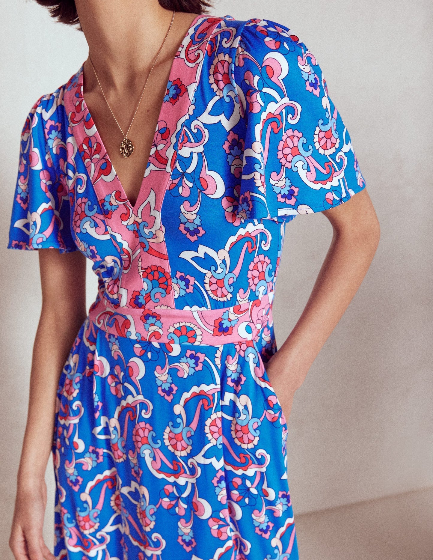 Ellie Flutter Maxi Tea Dress - Kingfisher Blue, Foliage Trail