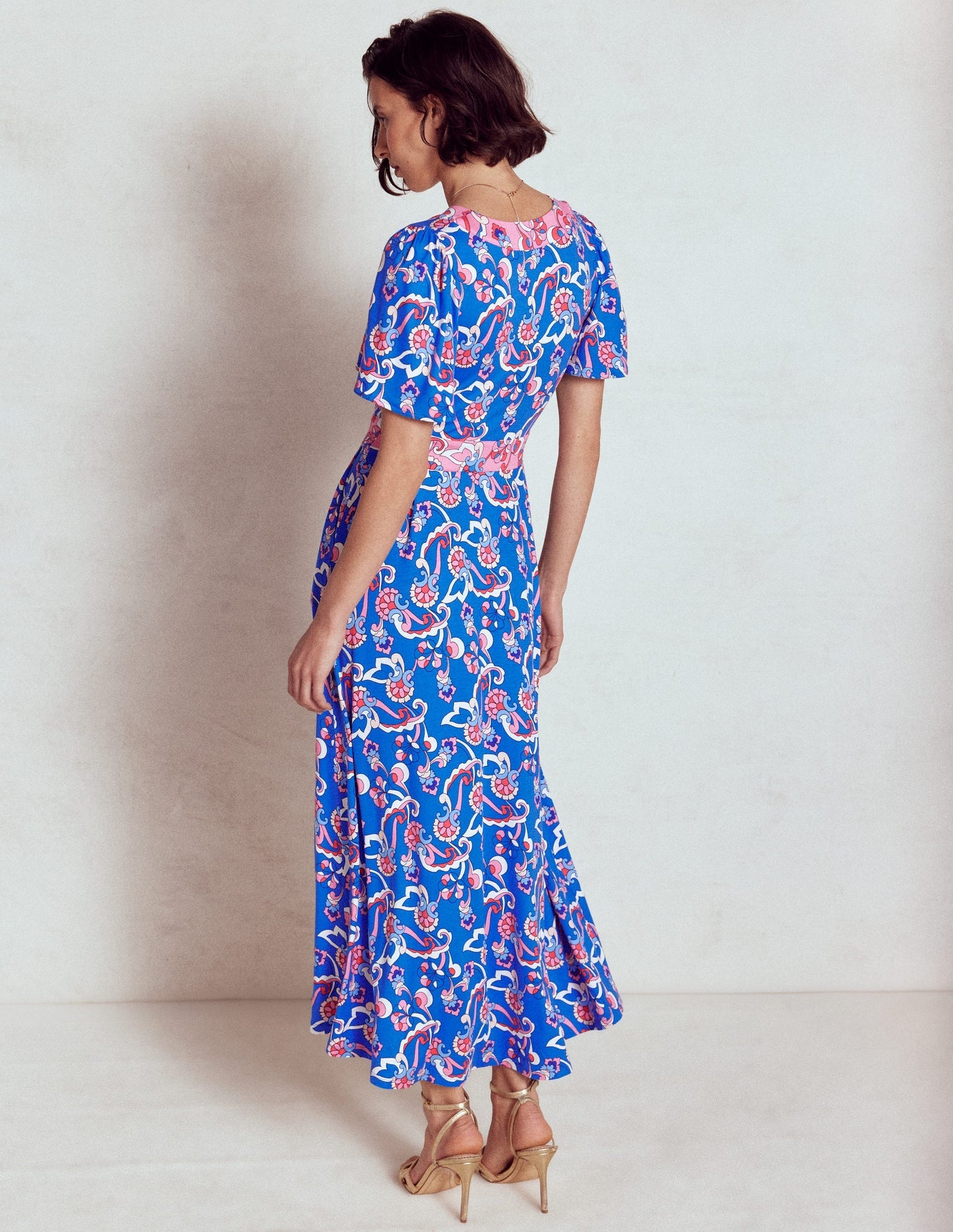 Ellie Flutter Maxi Tea Dress - Kingfisher Blue, Foliage Trail