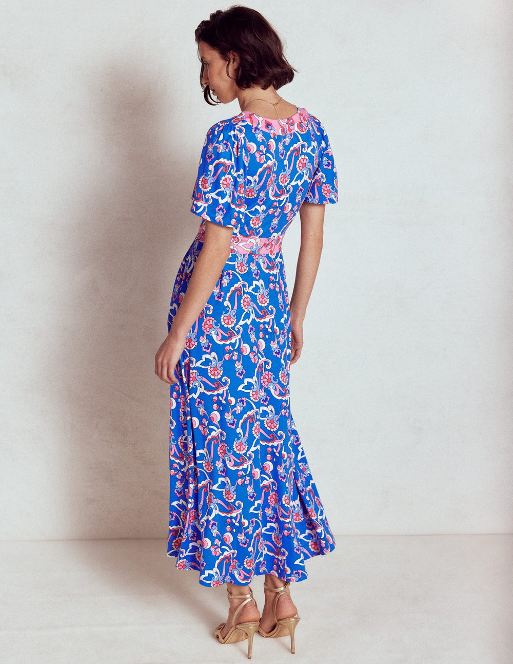 Ellie Flutter Maxi Tea Dress - Kingfisher Blue, Foliage Trail