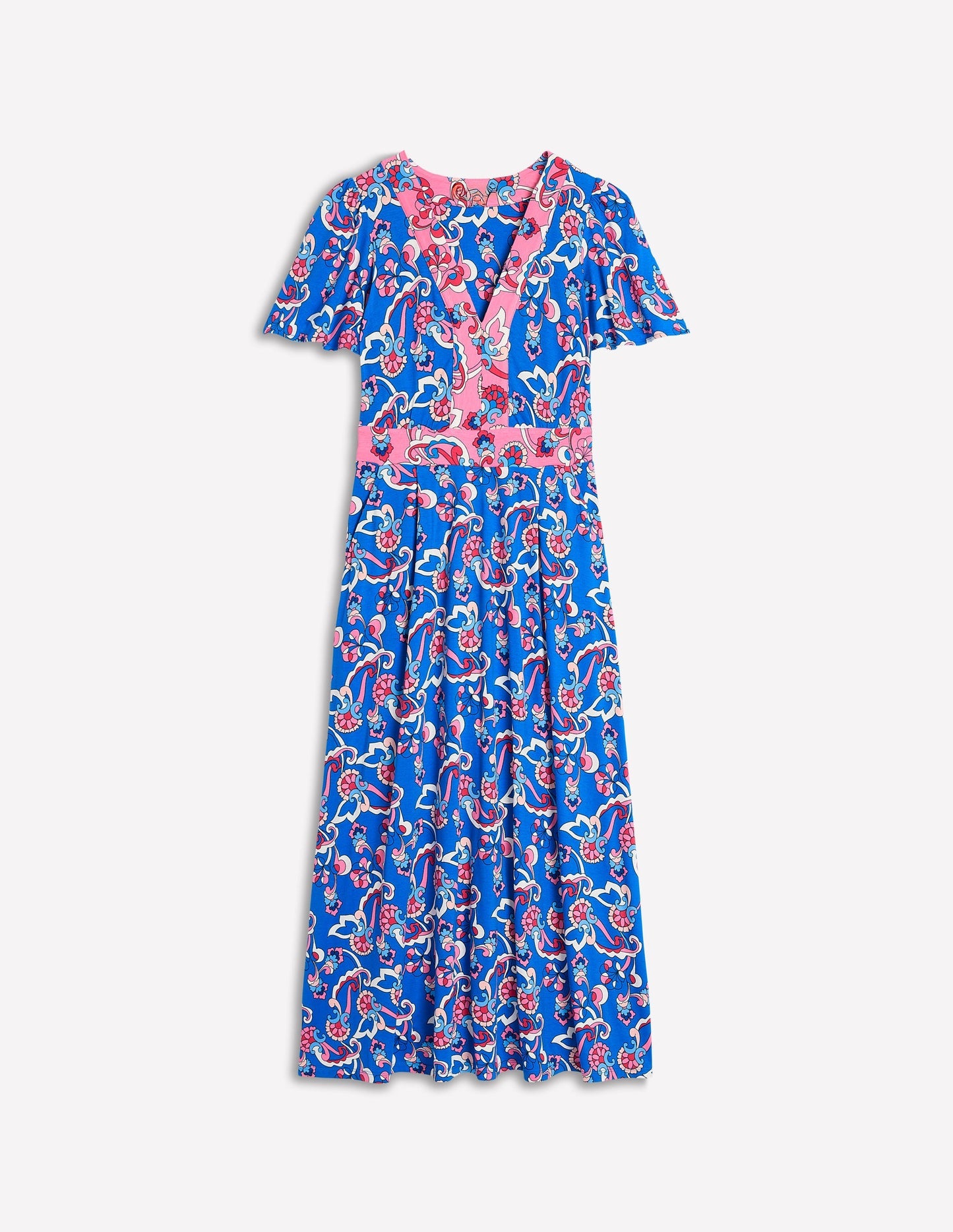 Ellie Flutter Maxi Tea Dress - Kingfisher Blue, Foliage Trail
